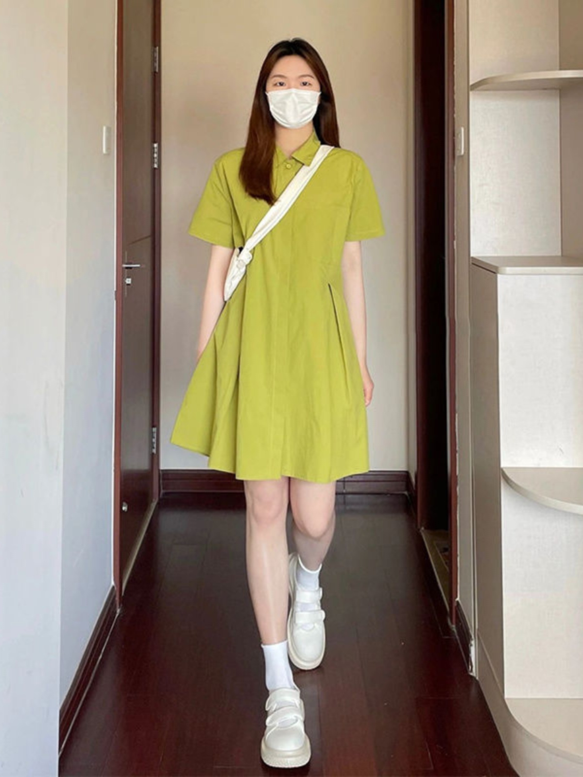 Gaun Kerah Ukuran Besar Wanita - Korean Style A Line Shirt Dress ulasan dan harga