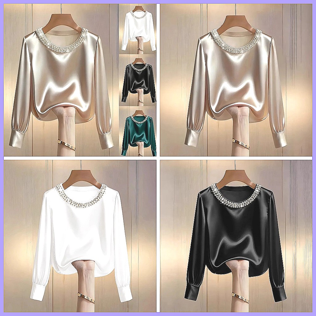 Blus Satin Berhias Manik-Manik - Blouses ulasan dan harga