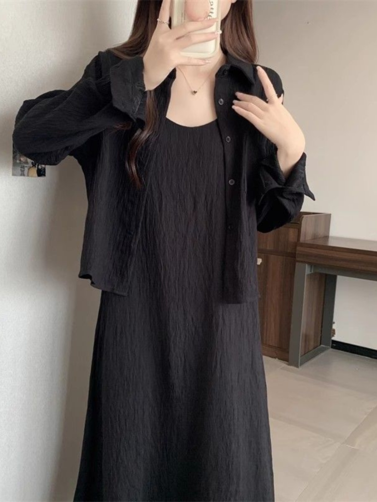 Gaun Wanita Ukuran Besar Model - Korean Style A Line Shirt Dress ulasan dan harga