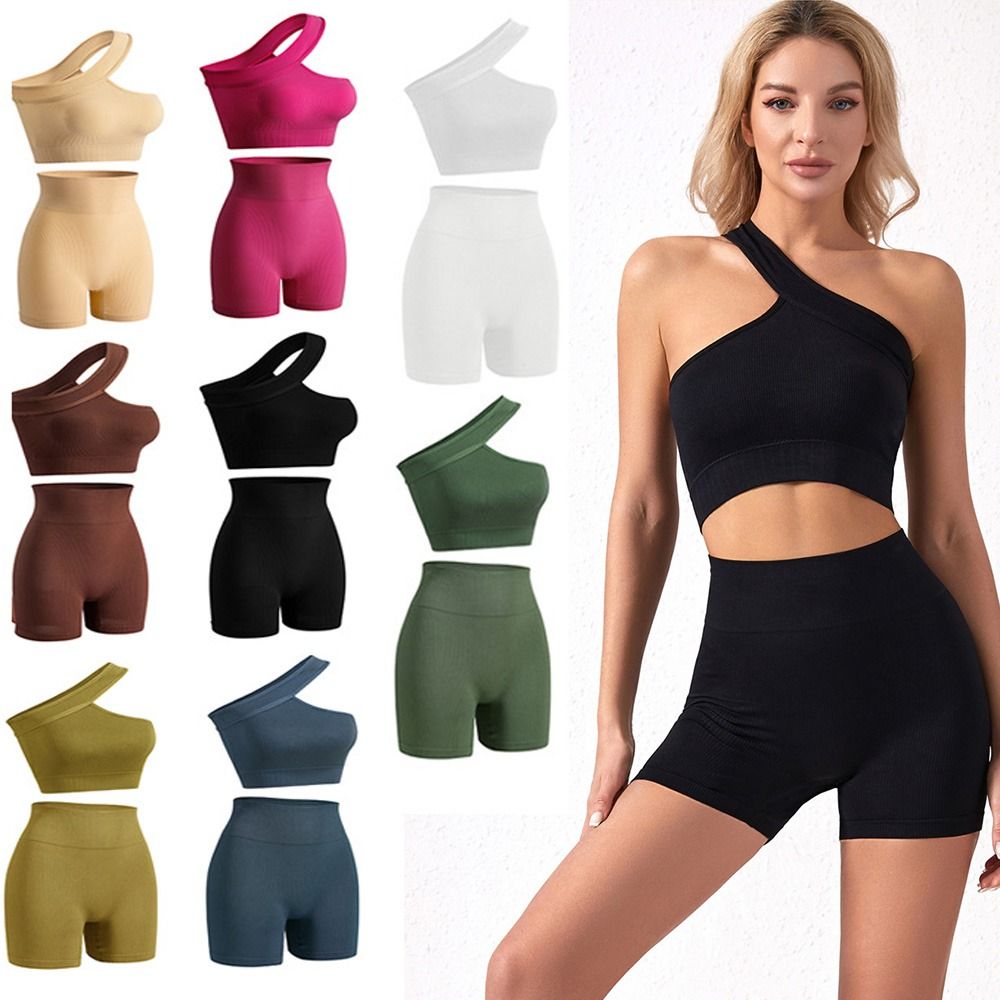 2Pcs Set Olahraga Wanita Kasua - Seamless Ribbed Workout Tank Top ulasan dan harga