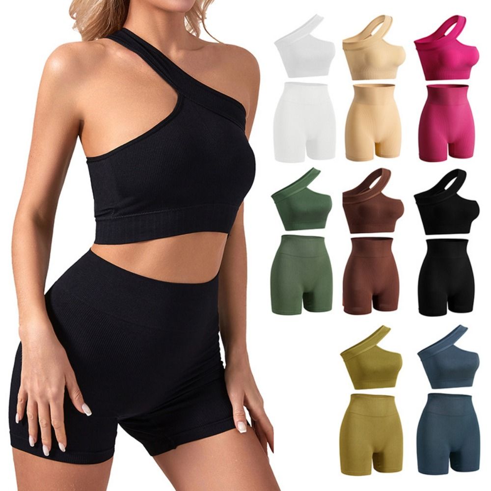 2Pcs Set Olahraga Wanita Kasua - Seamless Ribbed Workout Tank Top ulasan dan harga