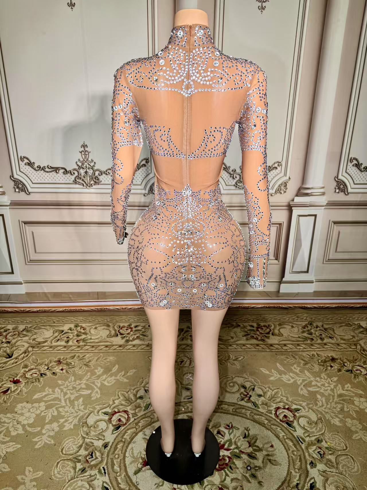 Gaun Mini ZD Bertabur Kristal  - Sparkly Rhinestone Club Party Dress ulasan dan harga