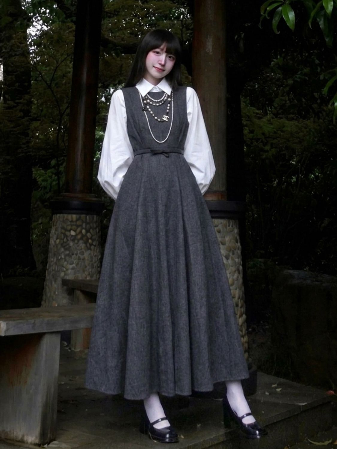 Set Gaun 2 Potong Gaya Hepburn - Korean Style A Line Shirt Dress ulasan dan harga