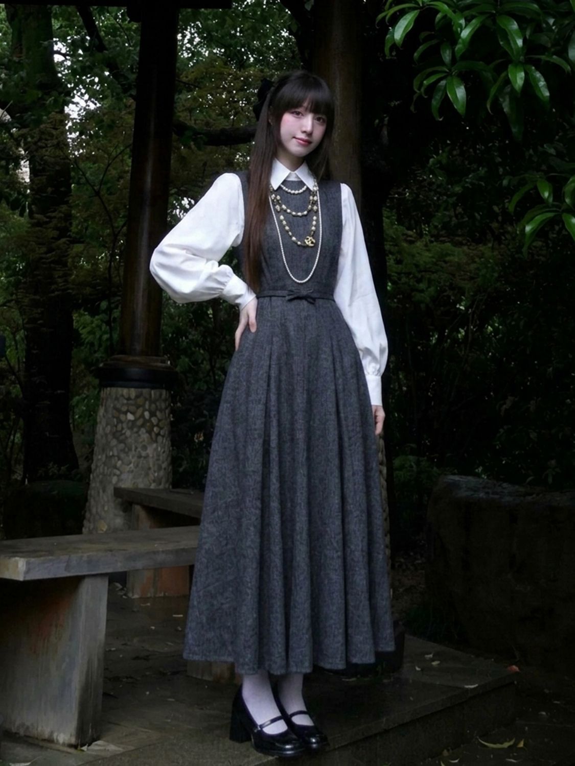 Set Gaun 2 Potong Gaya Hepburn - Korean Style A Line Shirt Dress ulasan dan harga