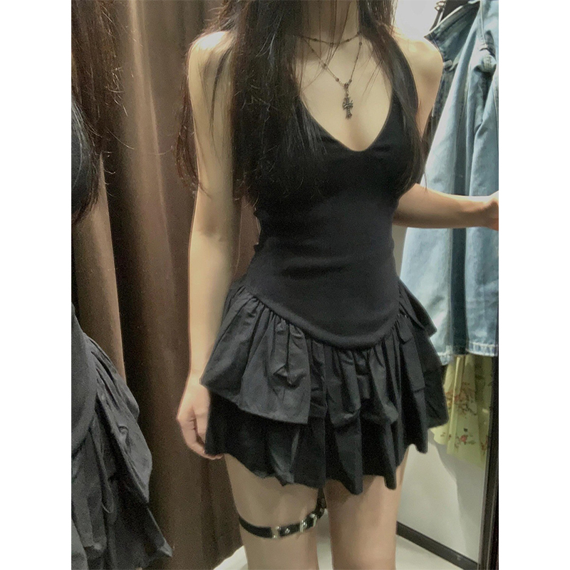 MEXZT Y2K Gaun Mini Hitam Gaun - Y2K Backless Halter Mini Dress ulasan dan harga