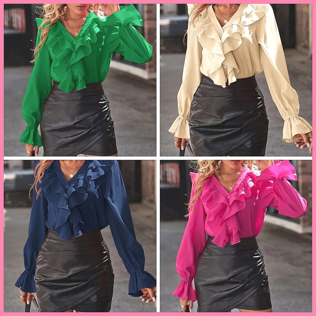 Blus Elegan Wanita Model V-Nec - Blouses ulasan dan harga