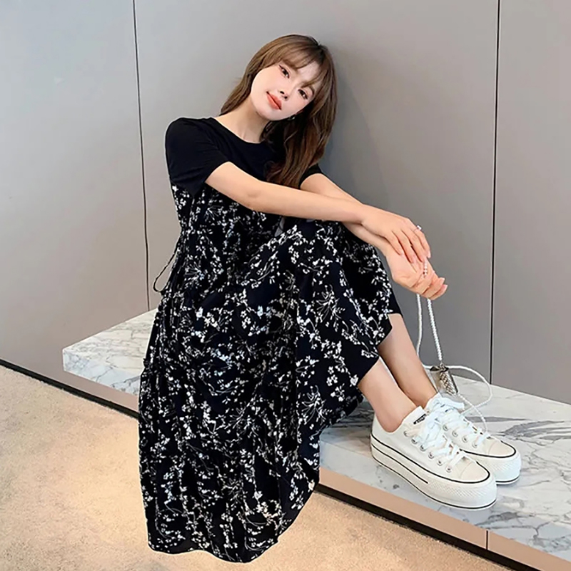 T-shirt wanita Korea dua poton - Korean Style A Line Shirt Dress ulasan dan harga