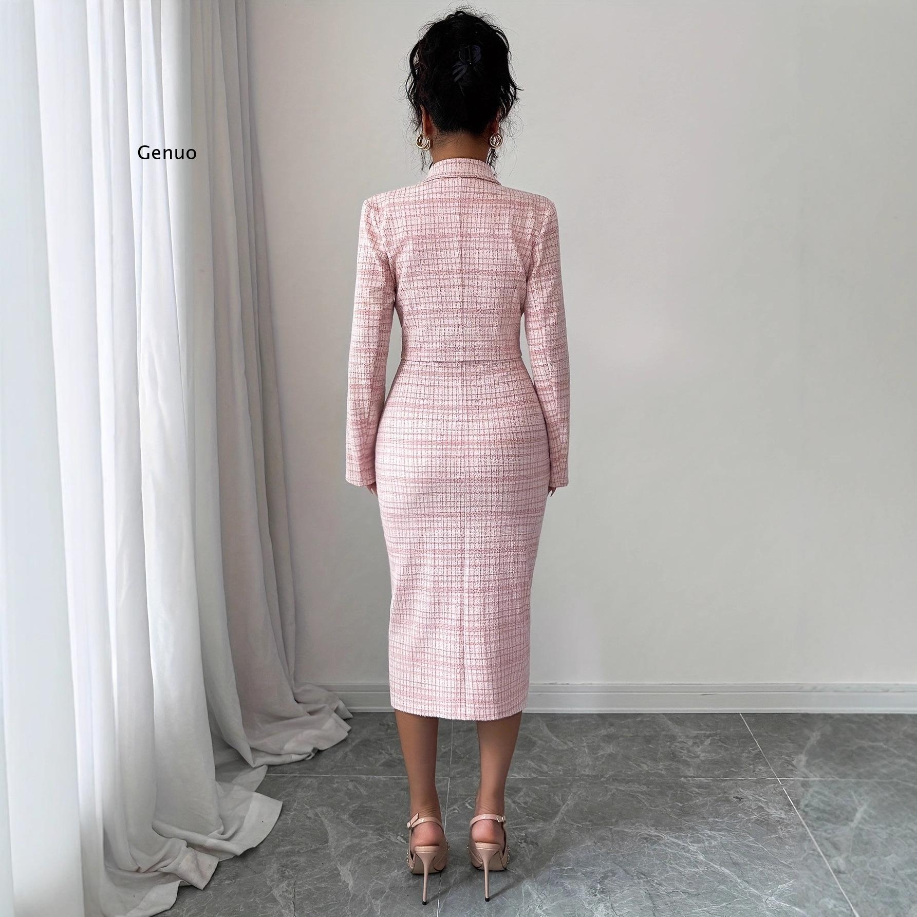 Setelan Tweed Elegan Wanita Te - Tweed Two Piece Blazer Dress ulasan dan harga