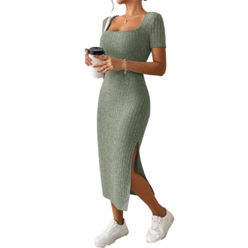 Gaun Midi Rajut Rib Vintage un - Bodycon Long Sleeve Ribbed Dress ulasan dan harga