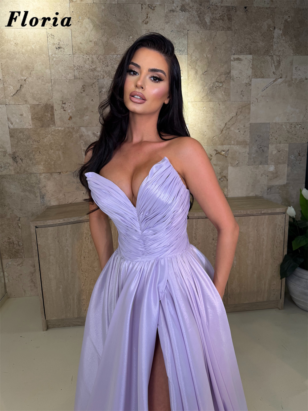 Gaun Prom Tiga Potong Elegan W - Elegant Satin Evening Gown Split ulasan dan harga