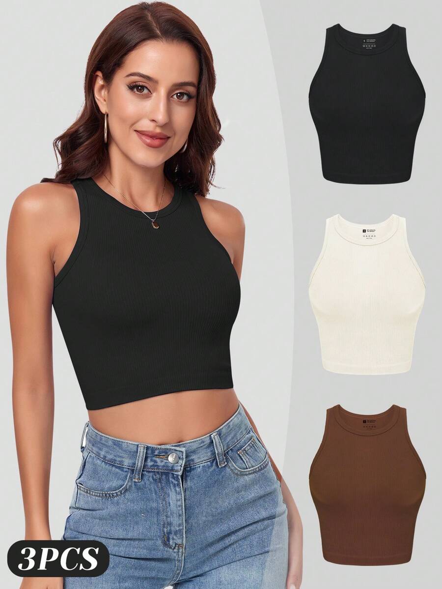 VVX Wanita 3 Pack Crop Tank To - Seamless Ribbed Workout Tank Top ulasan dan harga