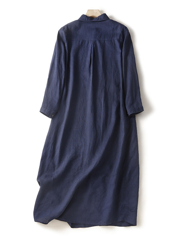 Gaun kemeja longgar berbahan k - Casual Loose Linen Shirt Dress ulasan dan harga