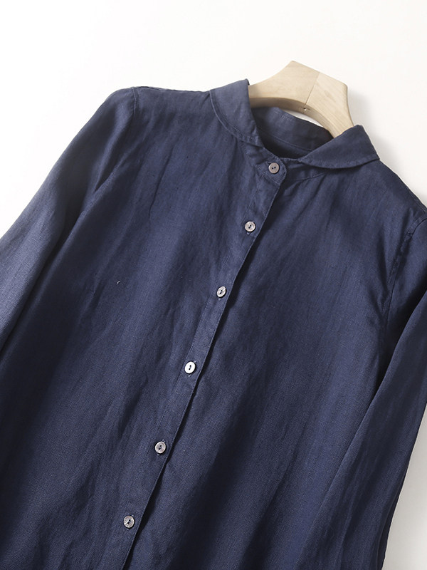 Gaun kemeja longgar berbahan k - Casual Loose Linen Shirt Dress ulasan dan harga