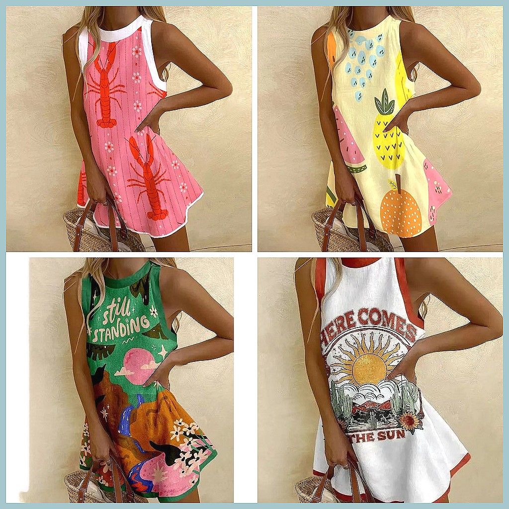 Gaun Tanpa Lengan Motif Nanas  - Dresses ulasan dan harga