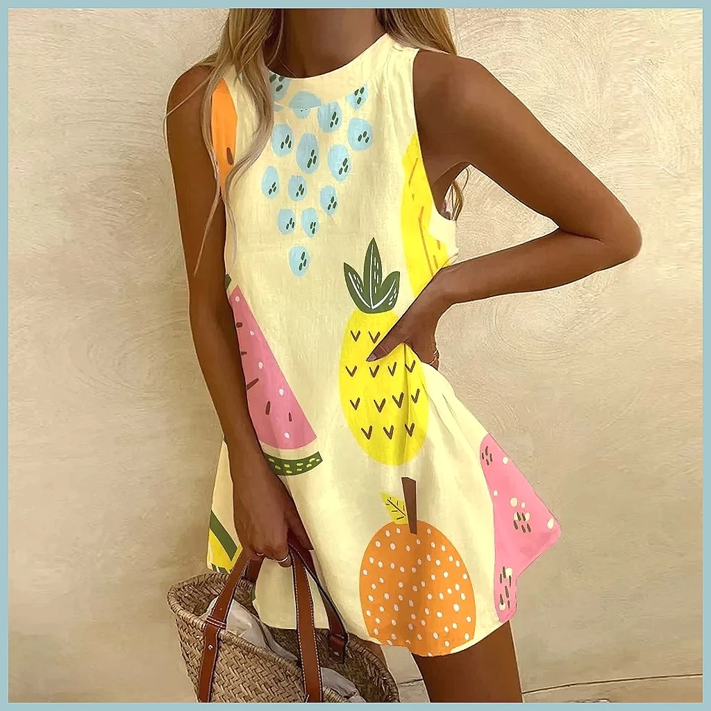Gaun Tanpa Lengan Motif Nanas  - Dresses ulasan dan harga