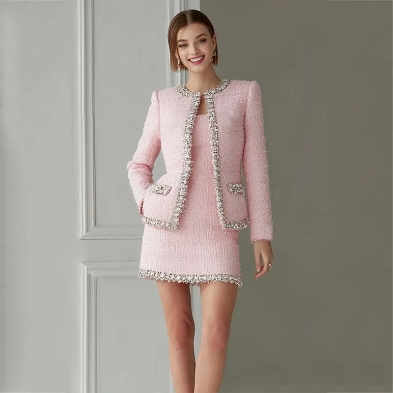 Setelan Wanita Dua Potong Twee - Tweed Two Piece Blazer Dress ulasan dan harga