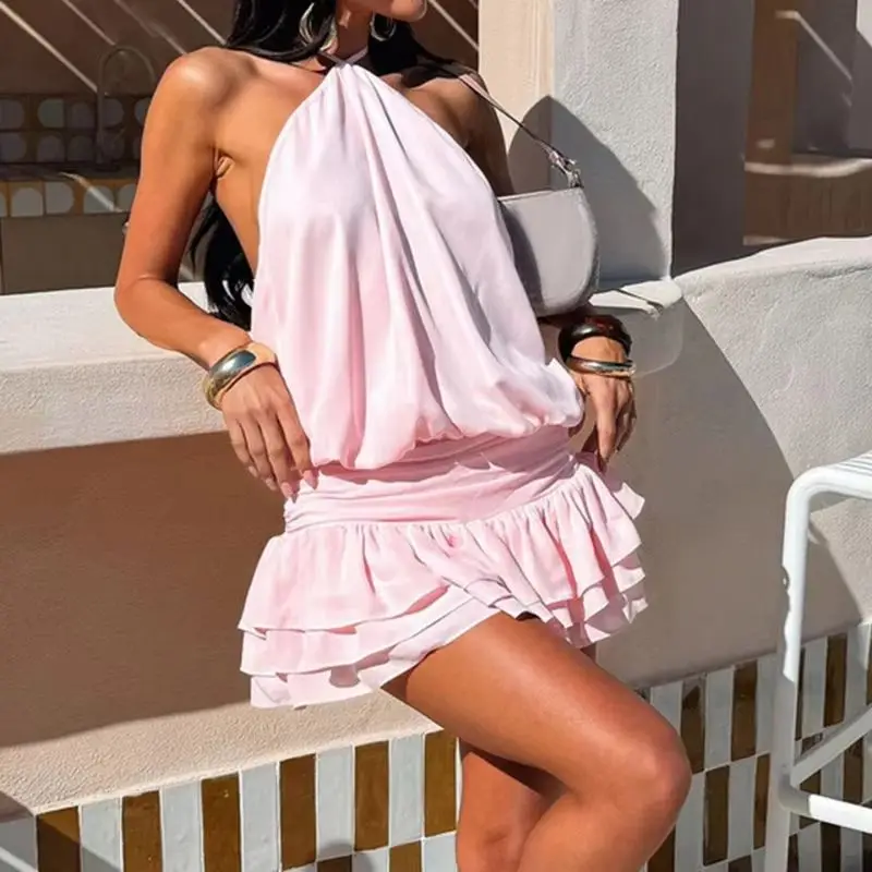 Gaun Mini Halter Tanpa Punggun - Y2K Backless Halter Mini Dress ulasan dan harga