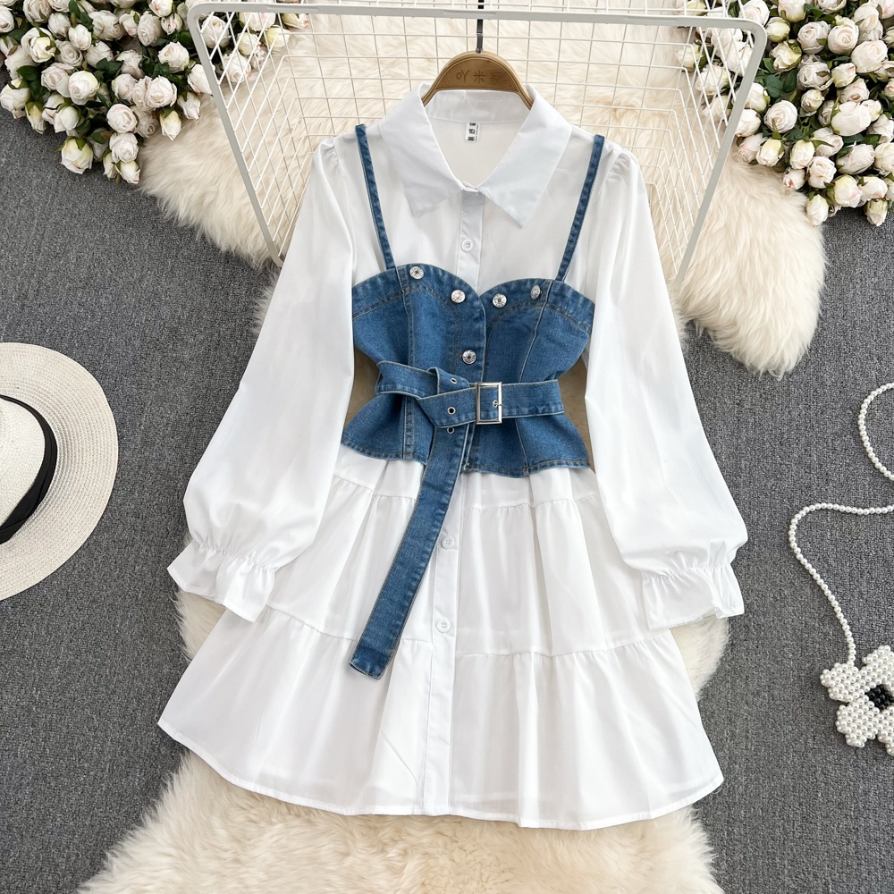 Gaun kemeja denim lengan panja - Korean Style A Line Shirt Dress ulasan dan harga