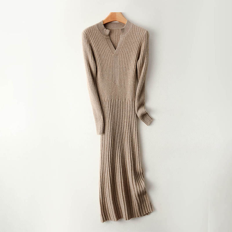 Gaun Rajut Wanita Minimalis Be - Bodycon Long Sleeve Ribbed Dress ulasan dan harga