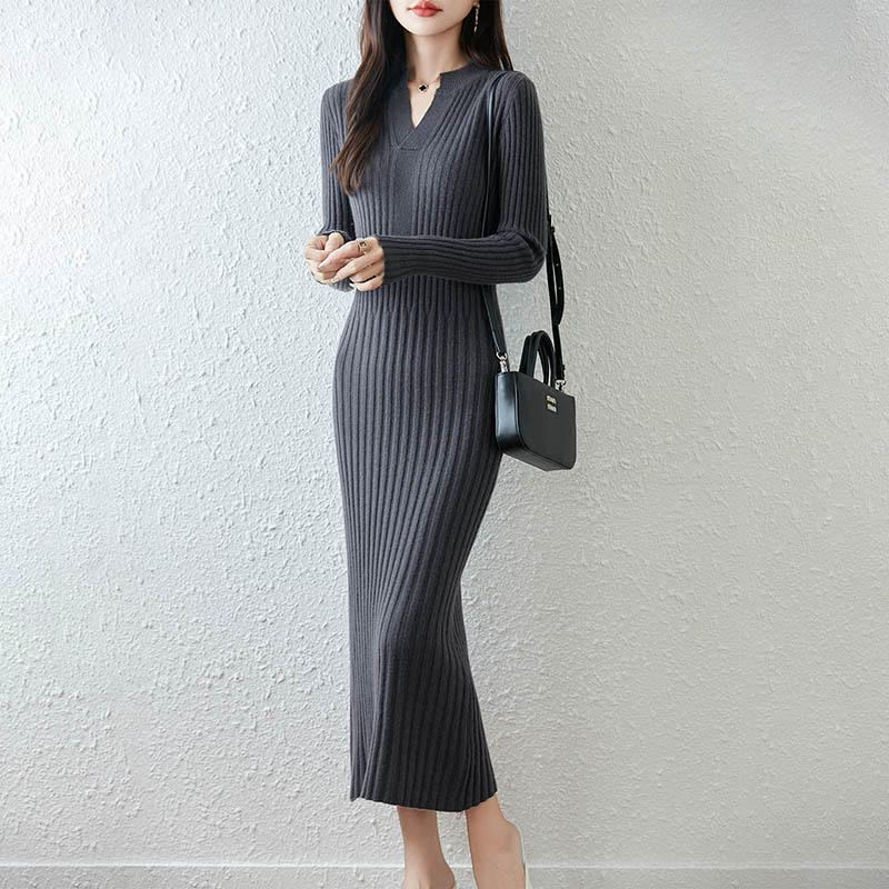 Gaun Rajut Wanita Minimalis Be - Bodycon Long Sleeve Ribbed Dress ulasan dan harga