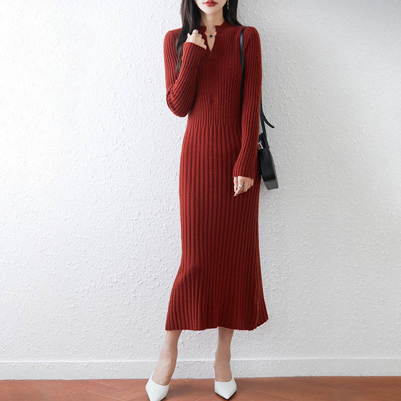 Gaun Rajut Wanita Minimalis Be - Bodycon Long Sleeve Ribbed Dress ulasan dan harga
