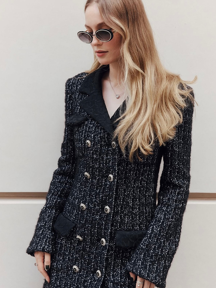Set Gaun Blazer Tweed Wanita V - Tweed Two Piece Blazer Dress ulasan dan harga