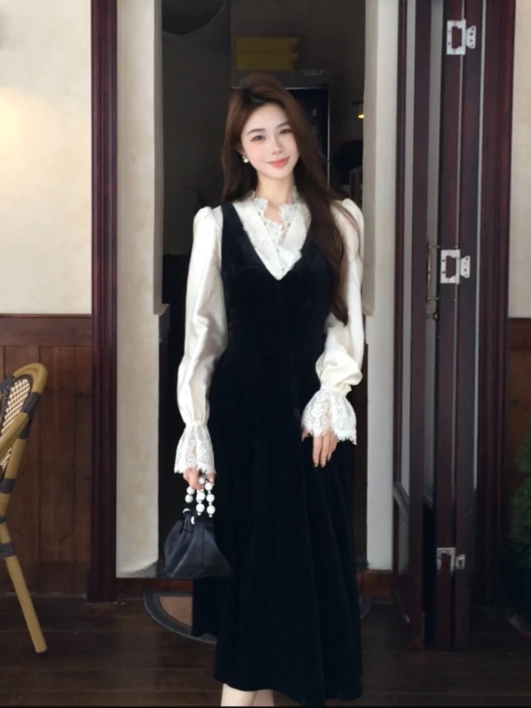 XZY Chic Lace Lace Patchwork S - Korean Style A Line Shirt Dress ulasan dan harga