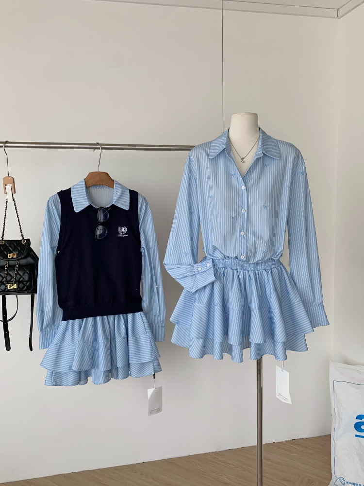 Setelan Dua Potong Gaya Korea  - Korean Style A Line Shirt Dress ulasan dan harga