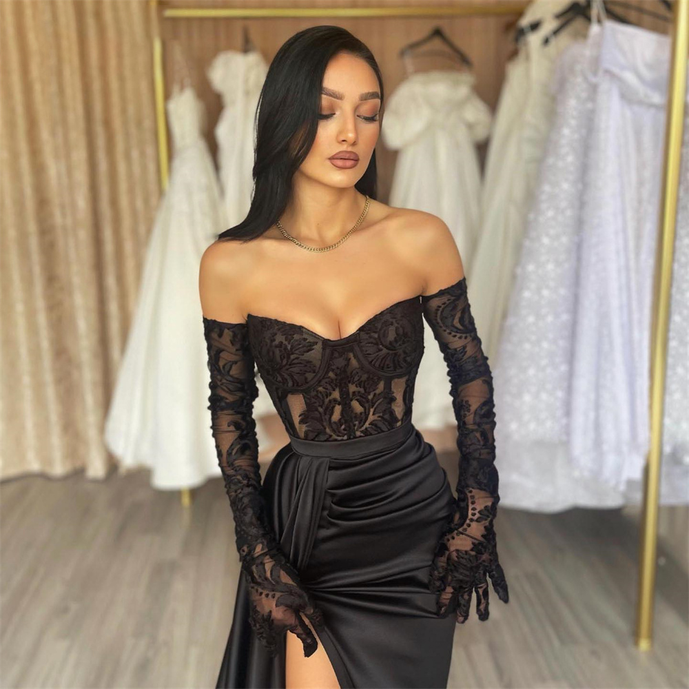 Gaun malam seksi Lily Mermiad  - Elegant Satin Evening Gown Split ulasan dan harga