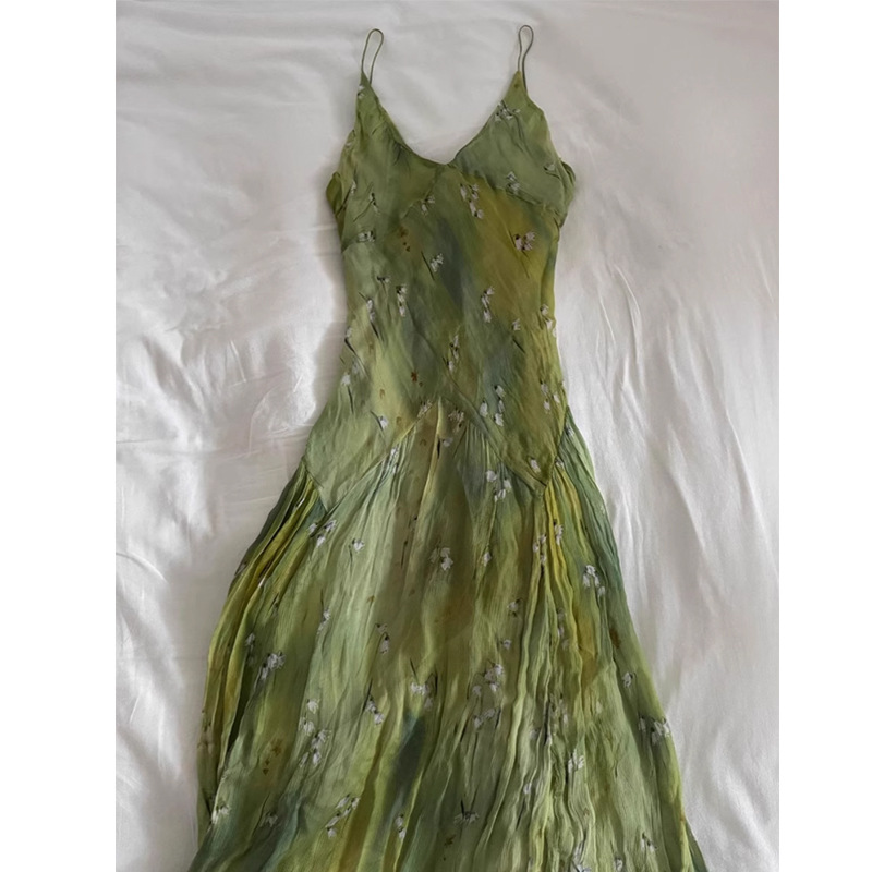Gaun Midi Tanpa Tali Berkerah  - French Vintage Floral Midi Dress ulasan dan harga
