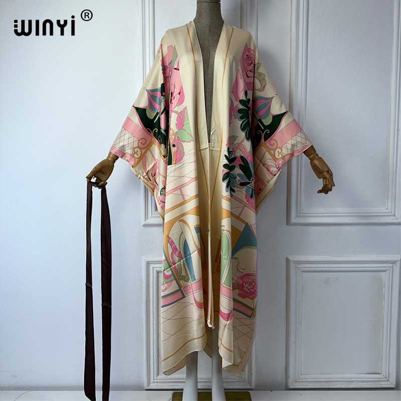 WINYI Gaun Kimono Pantai Motif - Boho Summer Beach Maxi Dress ulasan dan harga
