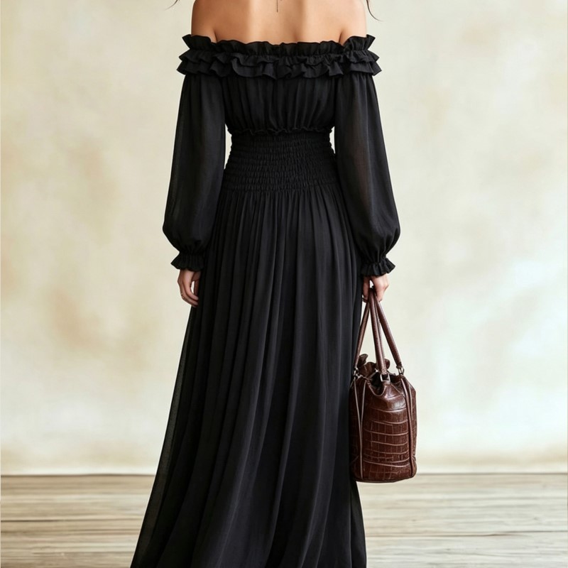 Gaun Maxi Wanita Off-Shoulder  - Off Shoulder Puff Sleeve Sundress ulasan dan harga