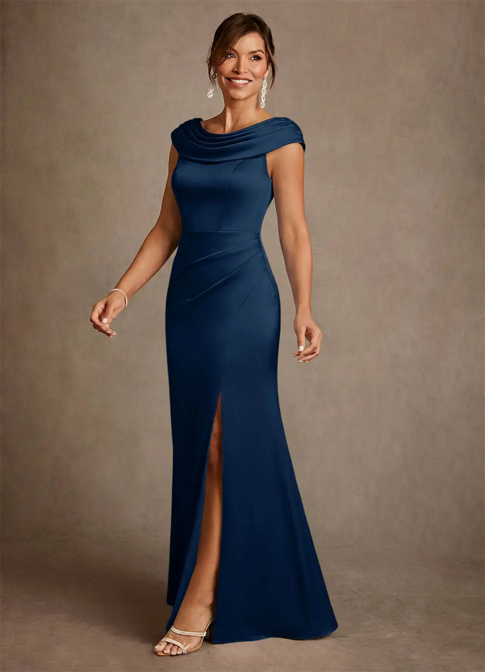 Gaun Ibu Pengantin Wanita Gaun - Elegant Satin Evening Gown Split ulasan dan harga