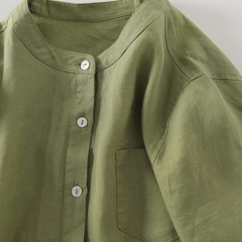 Gaun Kemeja Linen Gaya Jepang  - Casual Loose Linen Shirt Dress ulasan dan harga