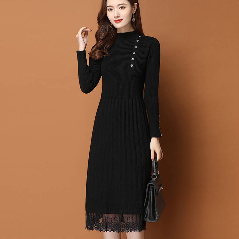 Sweter Wanita Musim Gugur Musi - Bodycon Long Sleeve Ribbed Dress ulasan dan harga