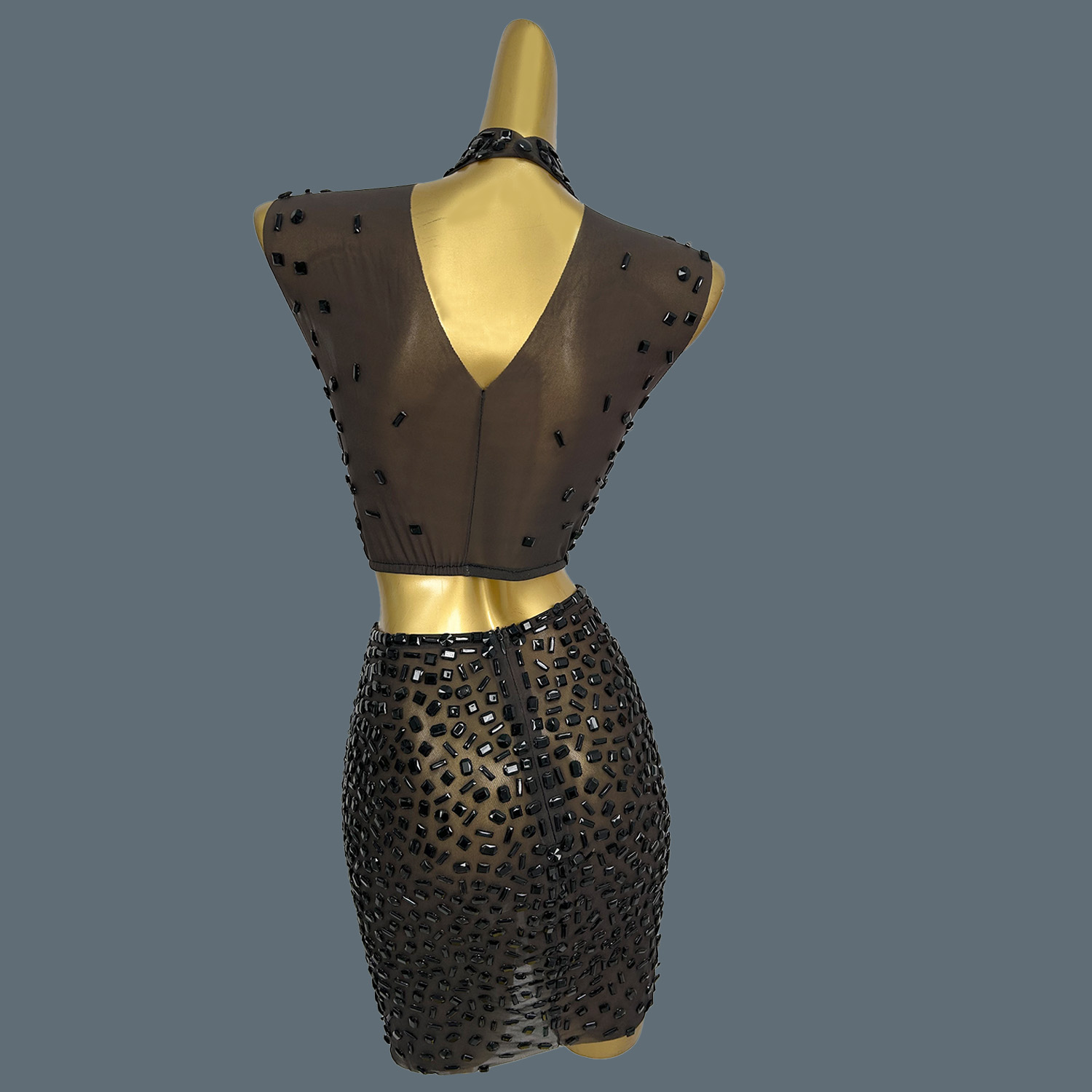 Setelan Gaun Hitam Berkilauan  - Sparkly Rhinestone Club Party Dress ulasan dan harga