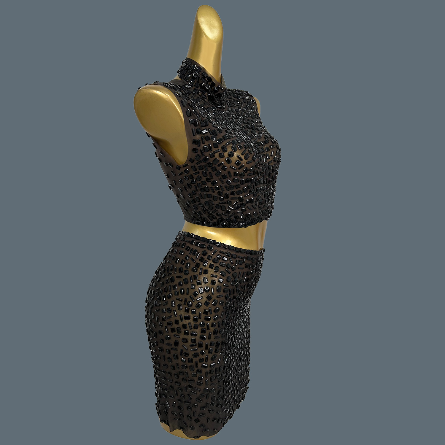 Setelan Gaun Hitam Berkilauan  - Sparkly Rhinestone Club Party Dress ulasan dan harga