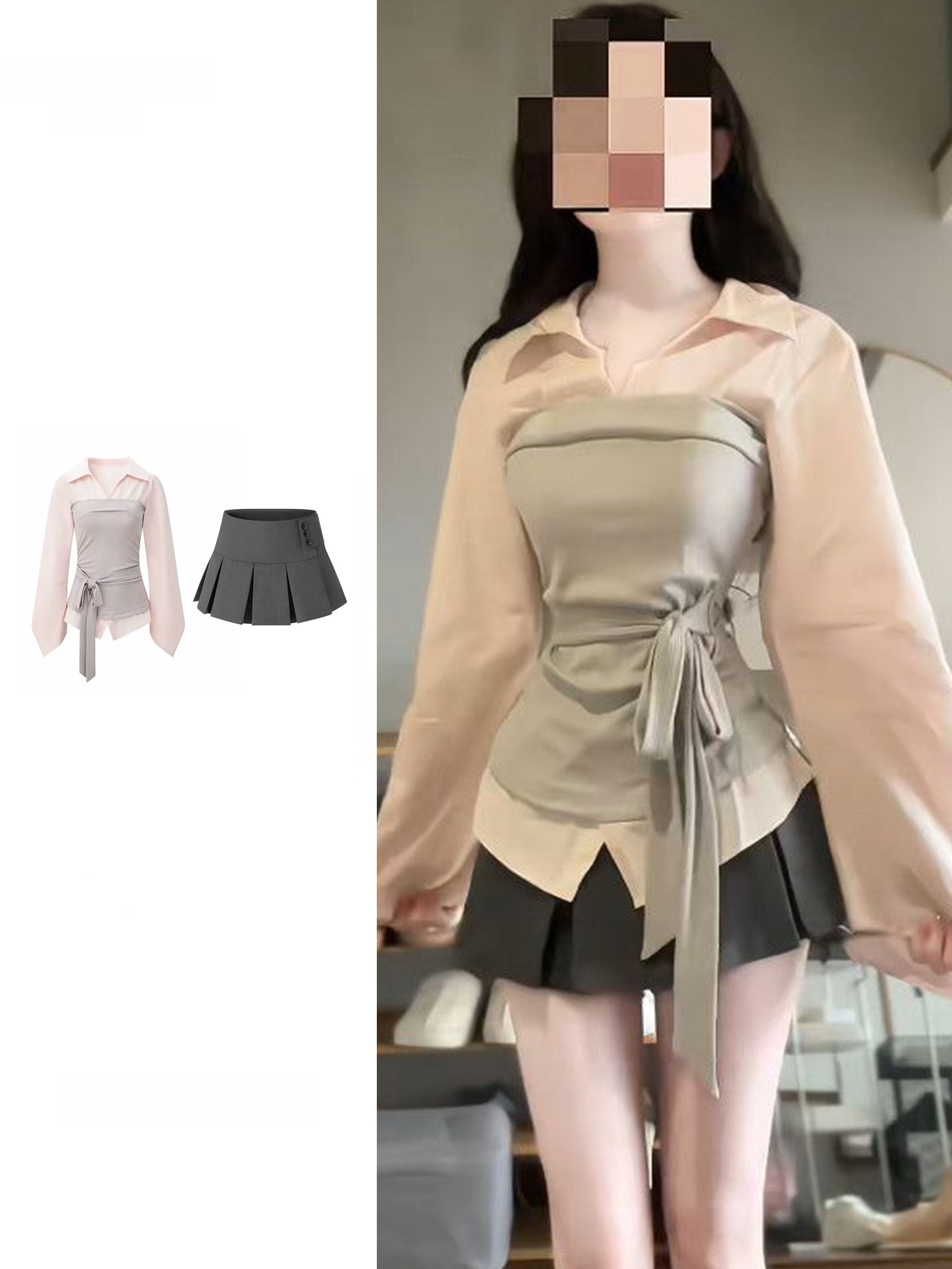 Setelan Kemeja dan Rok Wanita  - Korean Style A Line Shirt Dress ulasan dan harga