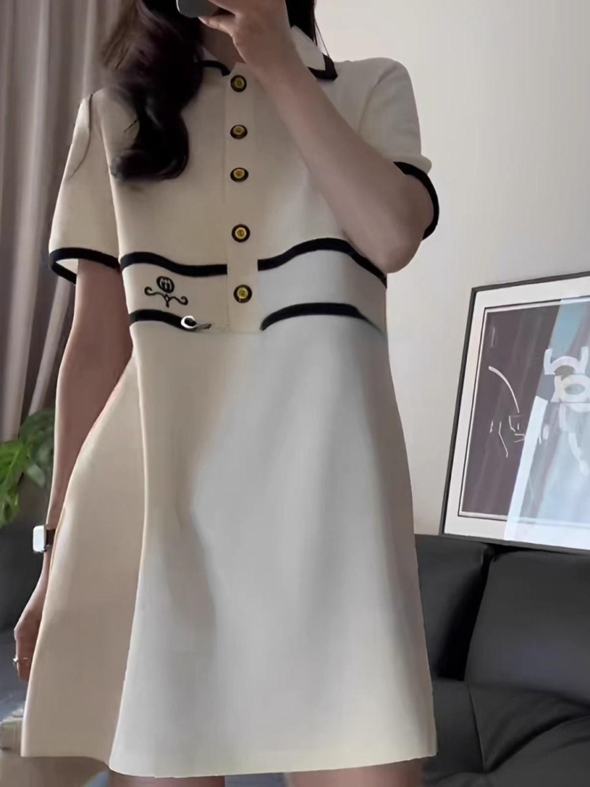 Gaun Lengan Pendek Kerah Ukura - Korean Style A Line Shirt Dress ulasan dan harga