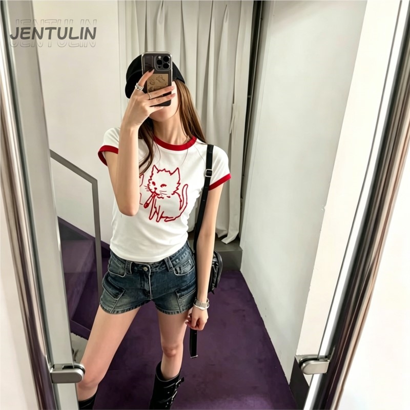 Kaos Crop Top Gaya Korea Y2k 9 - Y2K Graphic Baby Tee Crop ulasan dan harga