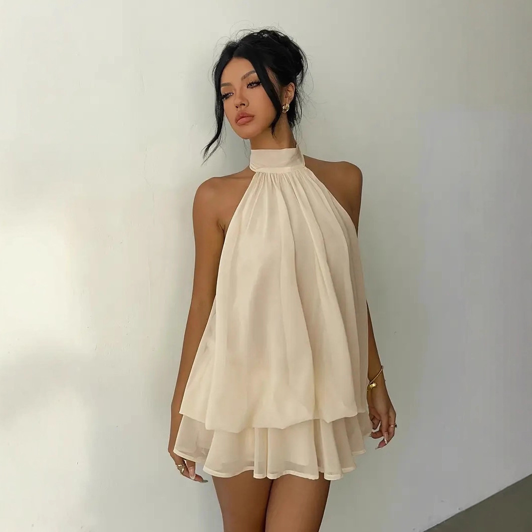 Gaun Wanita Halter Neck Tanpa  - Y2K Backless Halter Mini Dress ulasan dan harga