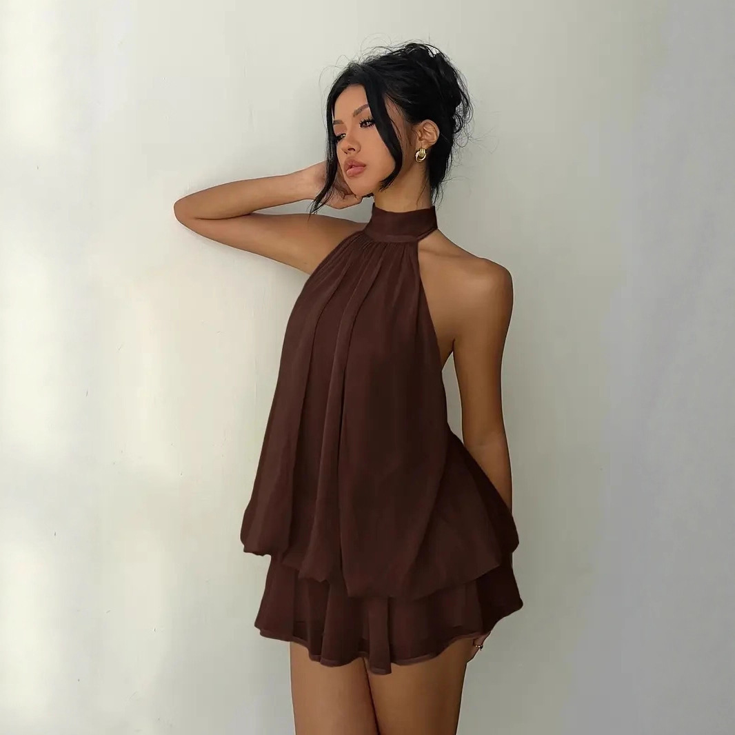 Gaun Wanita Halter Neck Tanpa  - Y2K Backless Halter Mini Dress ulasan dan harga