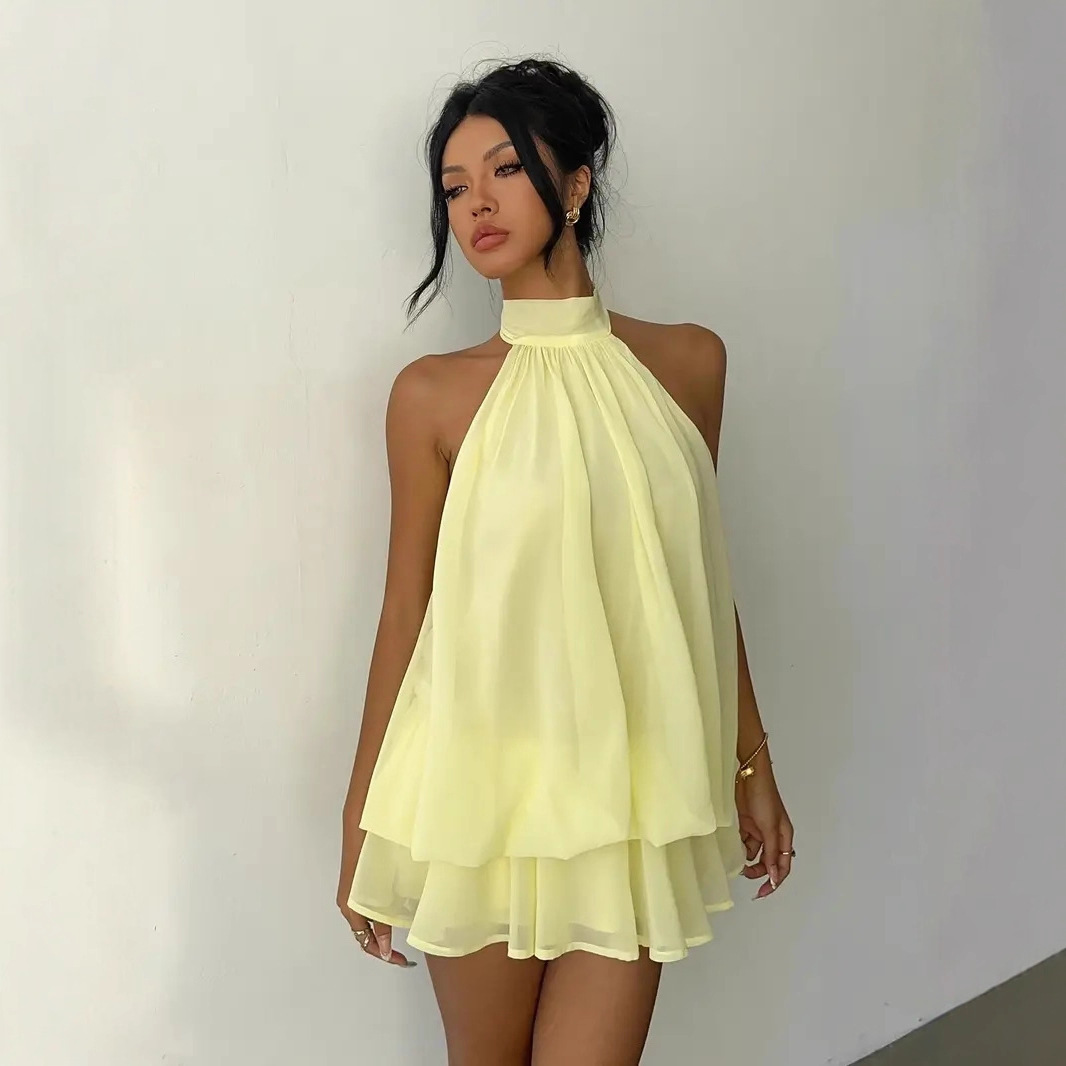 Gaun Wanita Halter Neck Tanpa  - Y2K Backless Halter Mini Dress ulasan dan harga