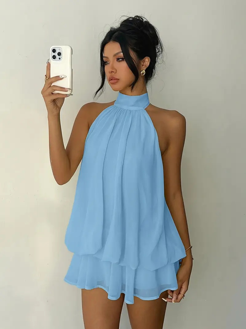 Gaun Wanita Halter Neck Tanpa  - Y2K Backless Halter Mini Dress ulasan dan harga