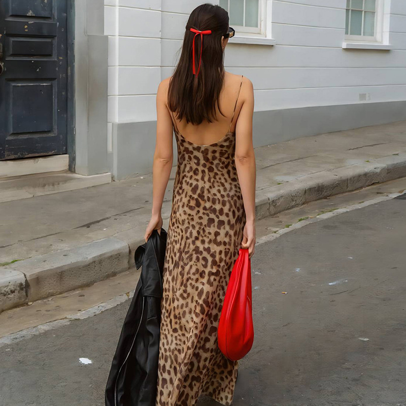 Gaun Cami Seksi Motif Leopard  - French Vintage Floral Midi Dress ulasan dan harga