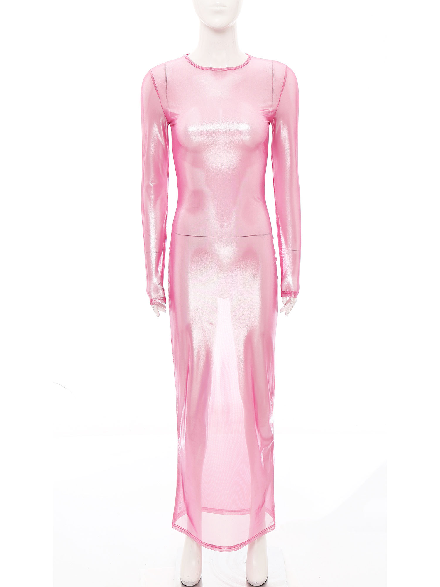 Gaun Panjang Tipis Metalik Men - Sexy Mesh Sheer Bodycon Dress ulasan dan harga