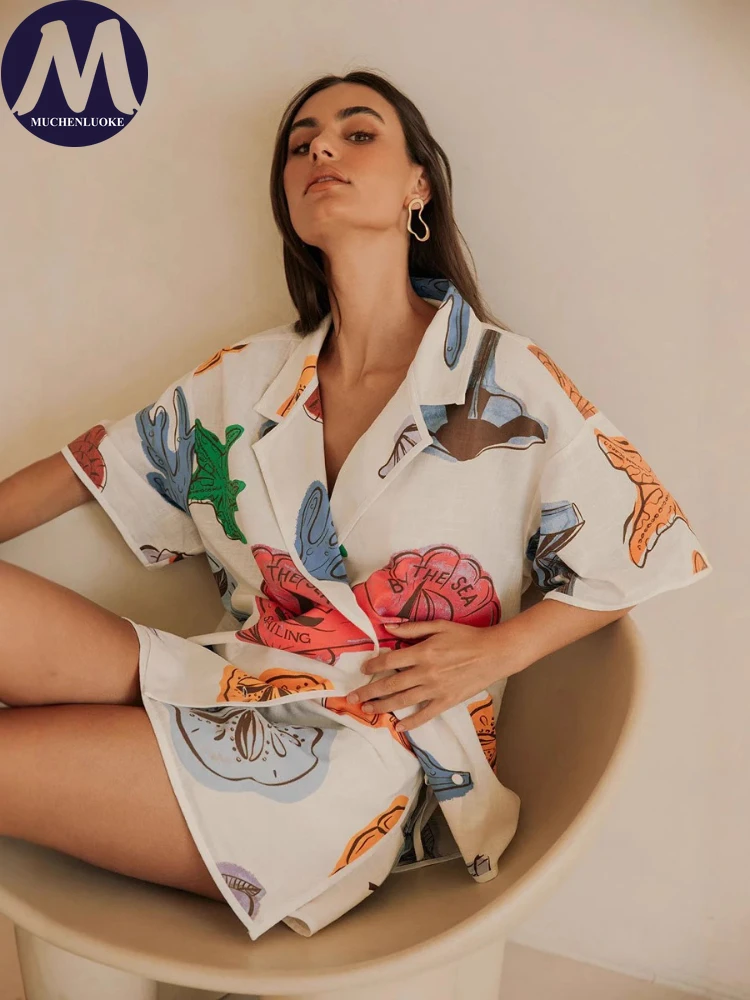 Pakaian Dua Potong Musim Panas - Casual Loose Linen Shirt Dress ulasan dan harga