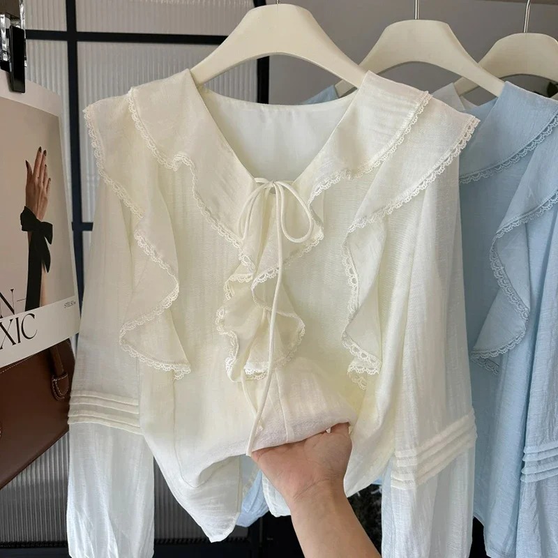 Blus Lengan Panjang Chic Kerah - Blouses ulasan dan harga