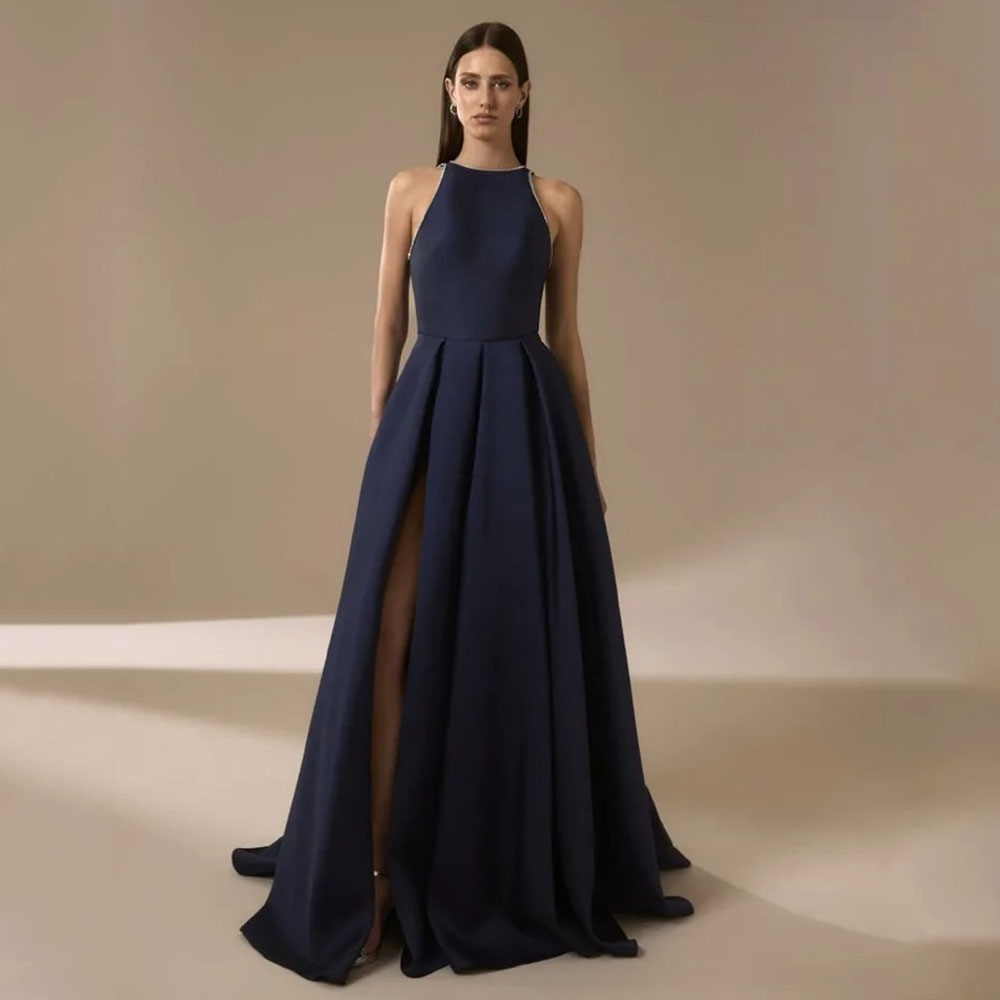Gaun Malam Satin Biru Laut unt - Elegant Satin Evening Gown Split ulasan dan harga