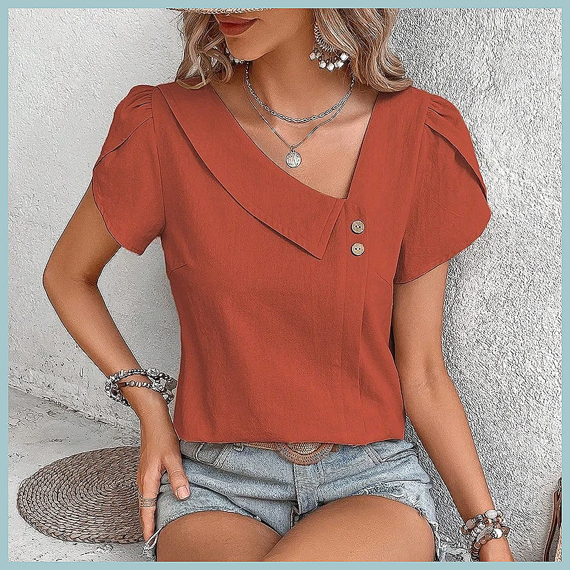 Blus Warna Solid Vintage Musim - Blouses ulasan dan harga
